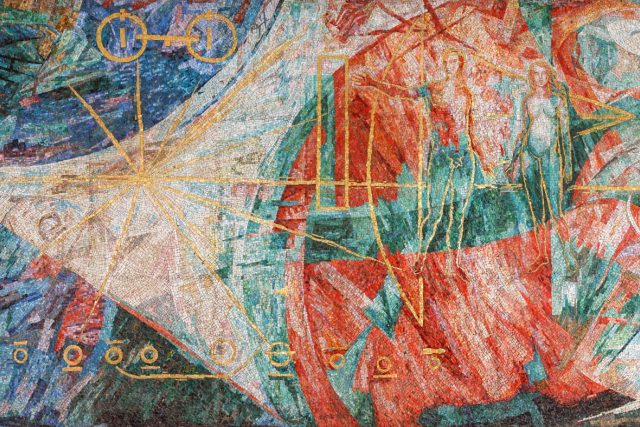 Mozaika z ÚTB zobrazující Lidstvo dobývající vesmír od Saura Ballardini,  dokončeno 1980,  foto:  archiv Art & Craft Mozaika,  Ivan Bárta 2019 | foto: Archiv Art & Craft Mozaika