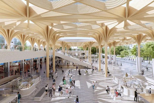 Hlavní změnou bude velká dřevěná konstrukce před odbavovací halou | foto: Henning Larsen Architects